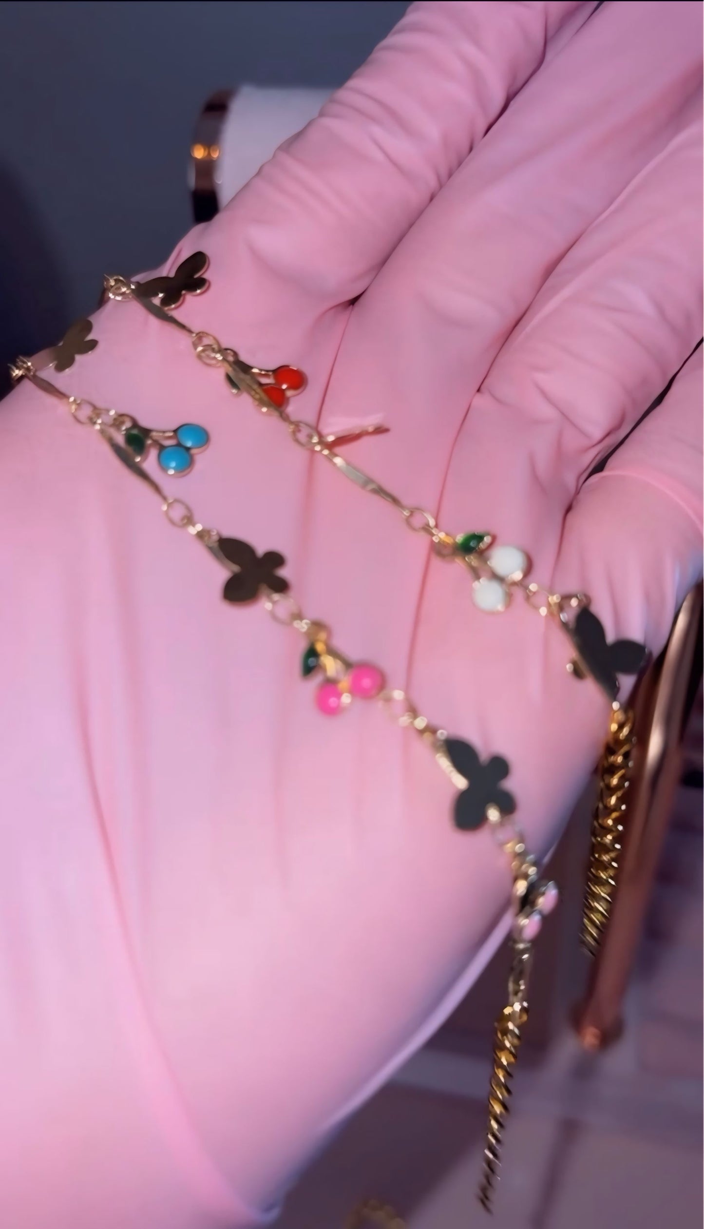 Cherry + Butterfly Charm Bracelet