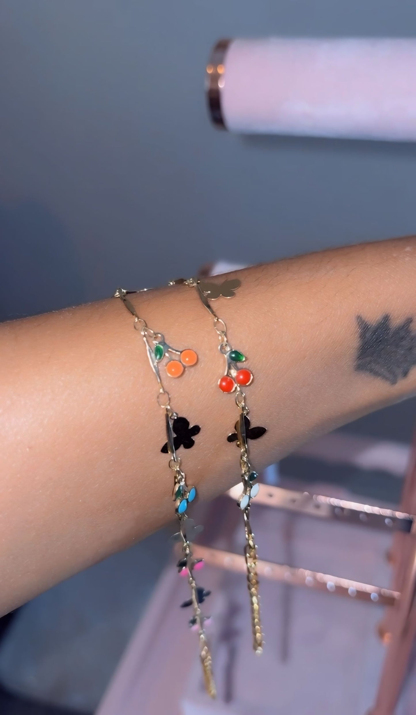 Cherry + Butterfly Charm Bracelet