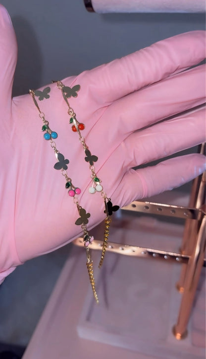 Cherry + Butterfly Charm Bracelet