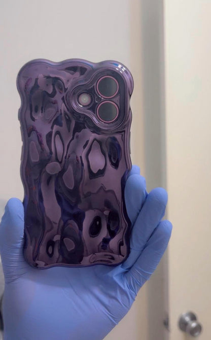 Chrome style iPhone case with a metallic finish, purple color.